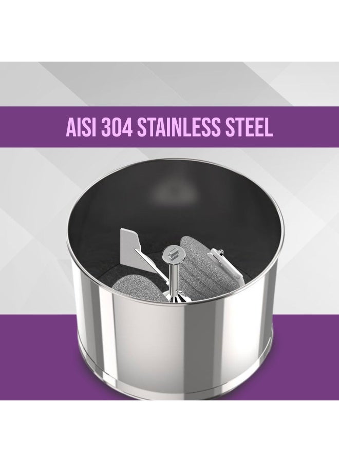 Ultra Grind+ Gold 2 Litre Table Top Wet Grinder - White | Fast Grinding Conical Stones 150W Motor & 5 Years Warranty | AISI 304 Food-Grade SS Multi Utility Cylindrical Drum, Light Weight - Image 4